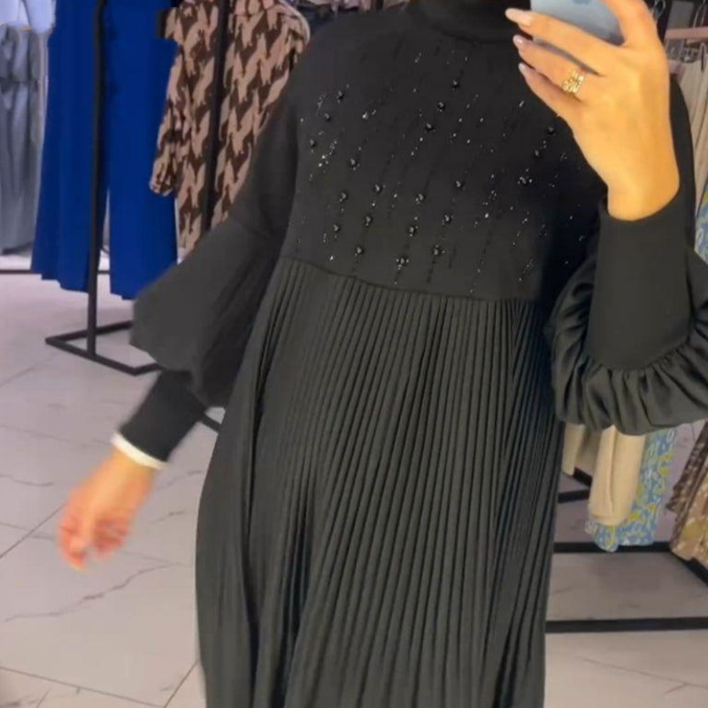 Marlene | Vestido Talla Grande con Cuello Alto y Mangas de Linterna