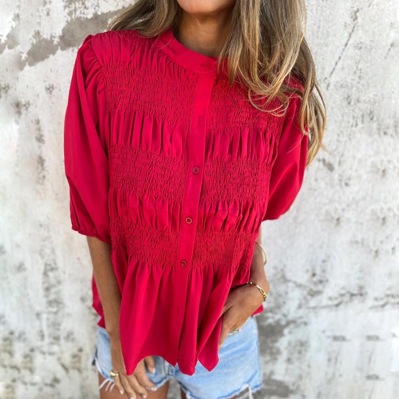 Megan - Blusa de Botones con Mangas Abullonadas