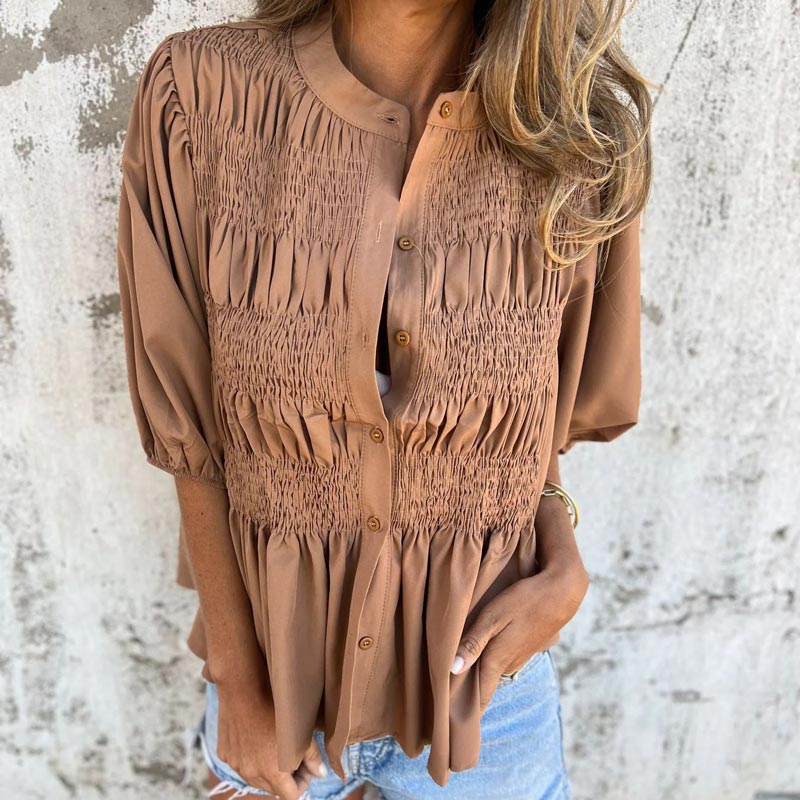 Megan - Blusa de Botones con Mangas Abullonadas