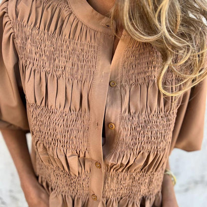 Megan - Blusa de Botones con Mangas Abullonadas