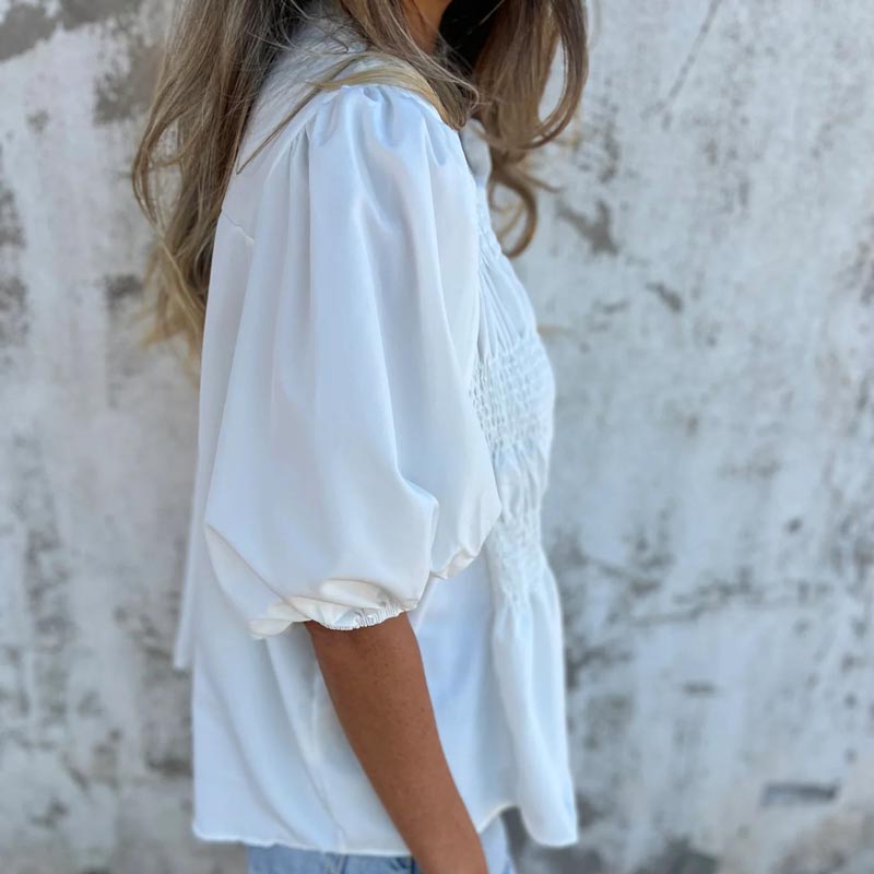 Megan - Blusa de Botones con Mangas Abullonadas