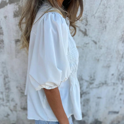 Megan - Blusa con Mangas de Globo y Botones