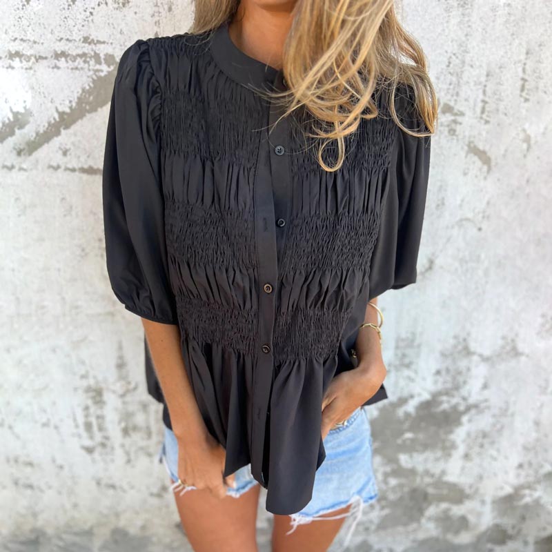 Megan - Blusa de Botones con Mangas Abullonadas