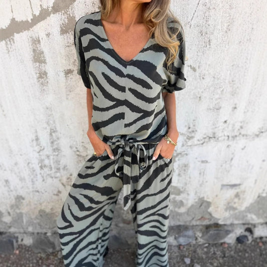 Evelina | Top y Pantalones con Estampado de Cebra en V