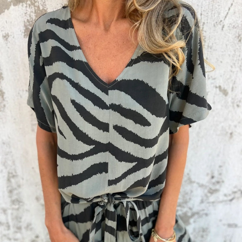 Evelina | Top y Pantalones con Estampado de Cebra en V