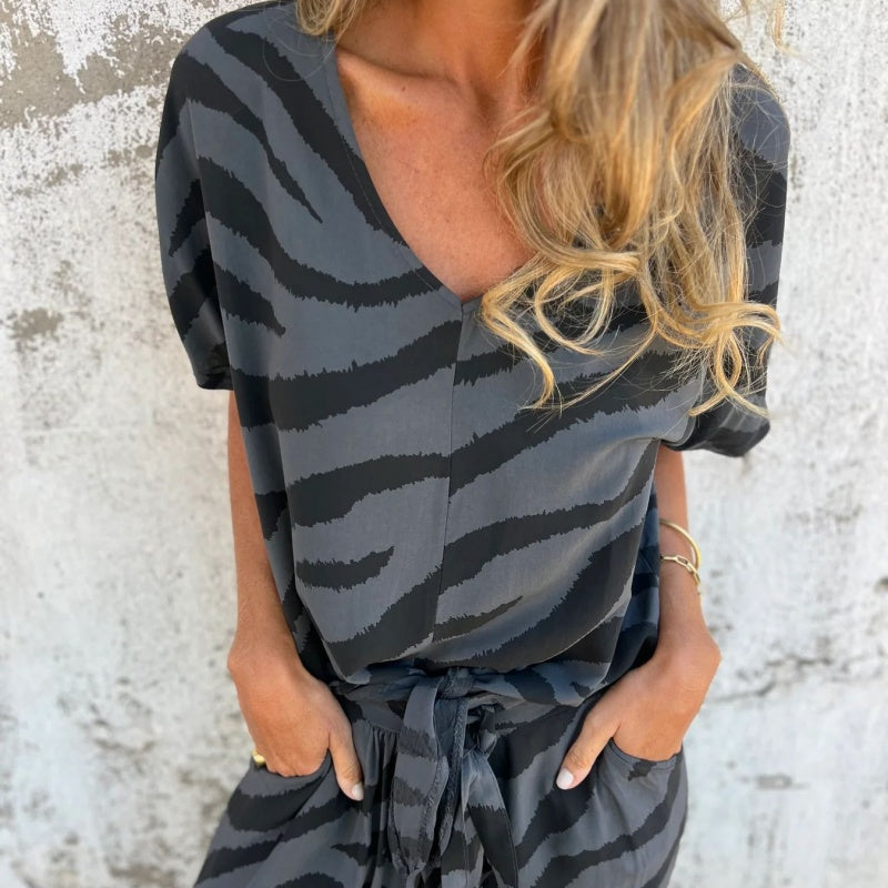 Evelina | Top y Pantalones con Estampado de Cebra en V