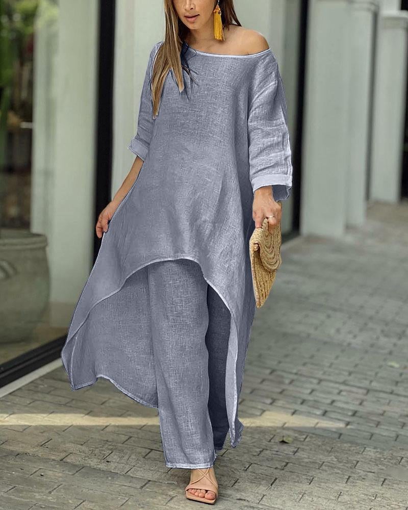 EVELISSE – CONJUNTO DE TRAJE DE LINO PARA LA ELEGANCIA DE PRIMAVERA Y VERANO