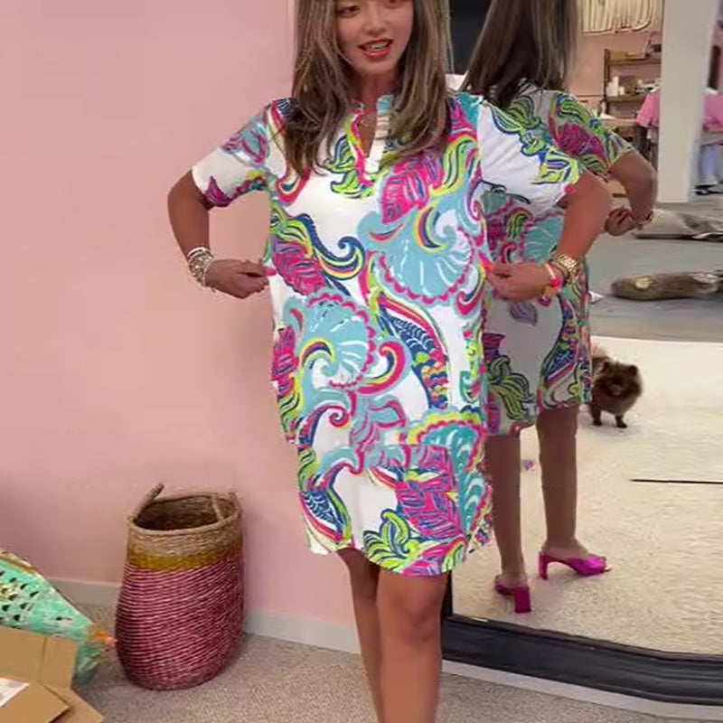 Ámbar | Vestido de Escote en V Impreso Colorido