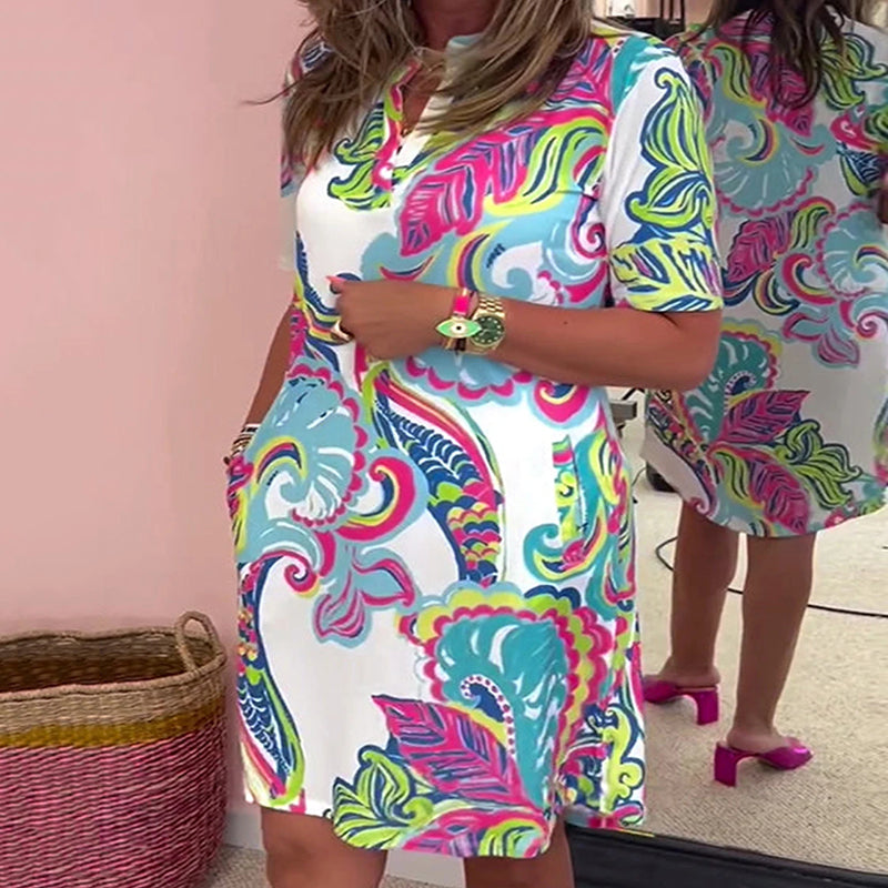 Ámbar | Vestido de Escote en V Impreso Colorido