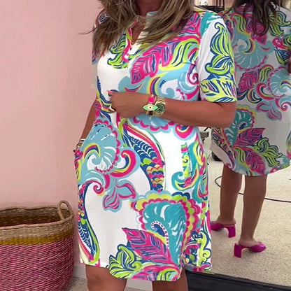 Ámbar | Vestido de Escote en V Impreso Colorido