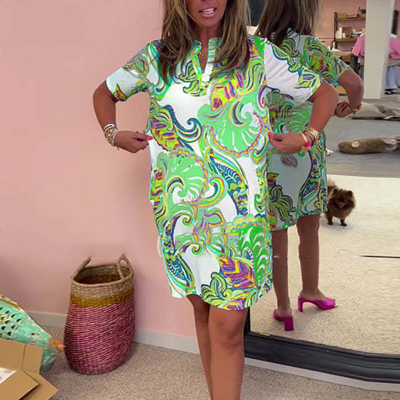 Ámbar | Vestido de Escote en V Impreso Colorido