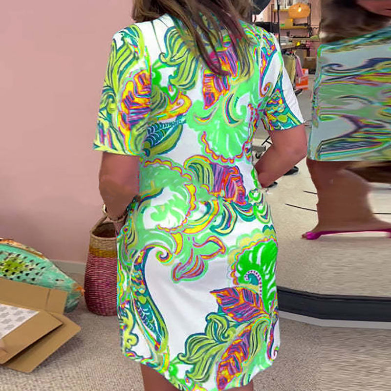 Ámbar | Vestido de Escote en V Impreso Colorido