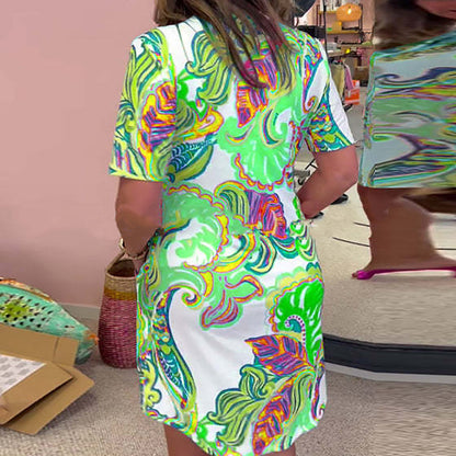 Ámbar | Vestido de Escote en V Impreso Colorido