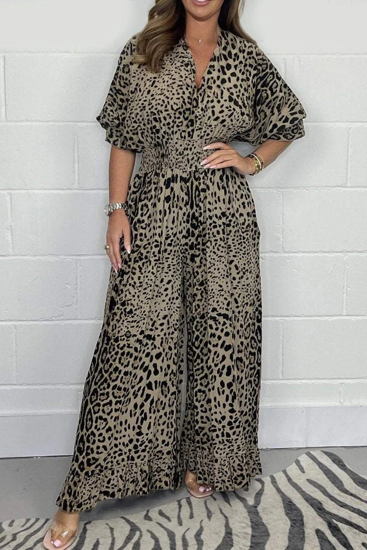 Zariah | Vestido de Cuello en V con Estampado de Leopardo