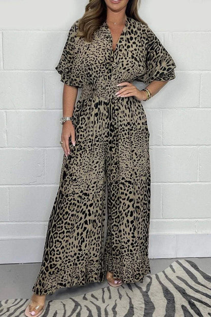 Zariah | Vestido de Cuello en V con Estampado de Leopardo