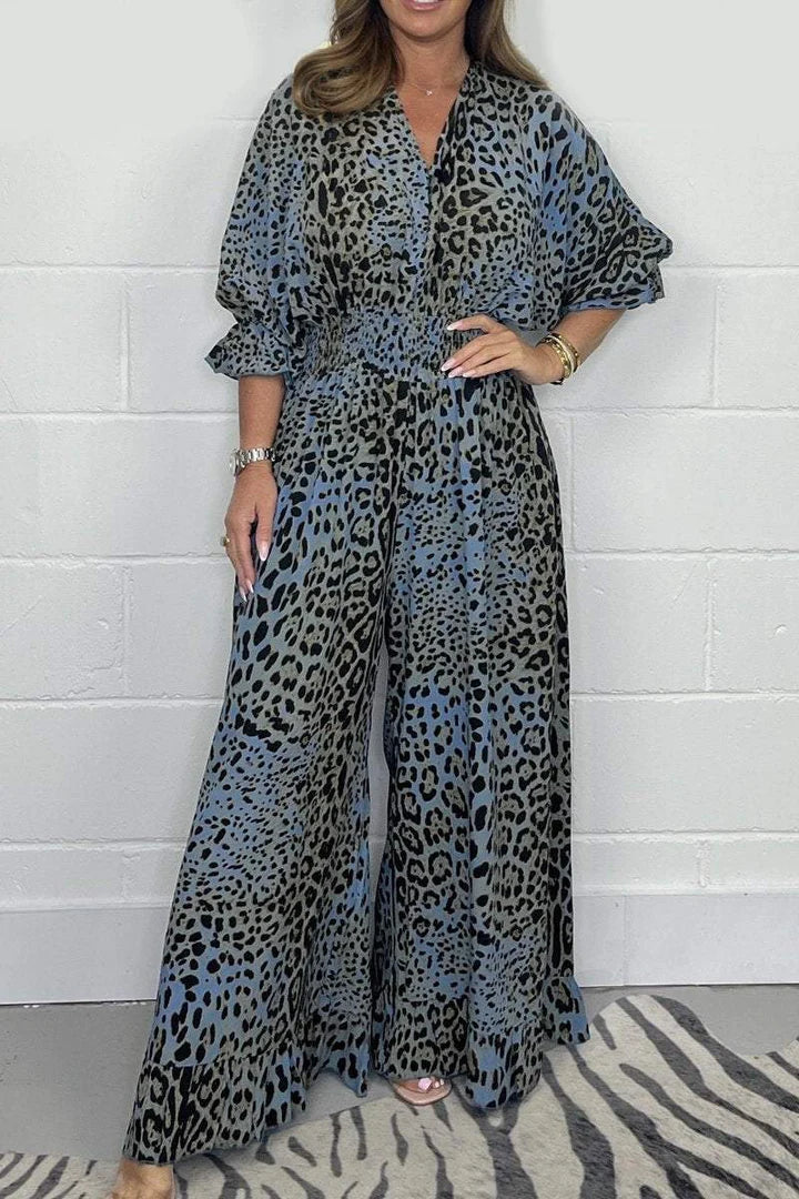 Zariah | Vestido de Cuello en V con Estampado de Leopardo