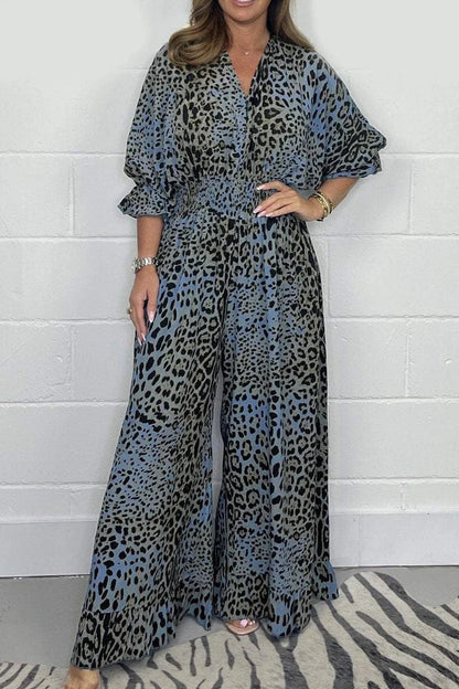 Zariah | Vestido de Cuello en V con Estampado de Leopardo