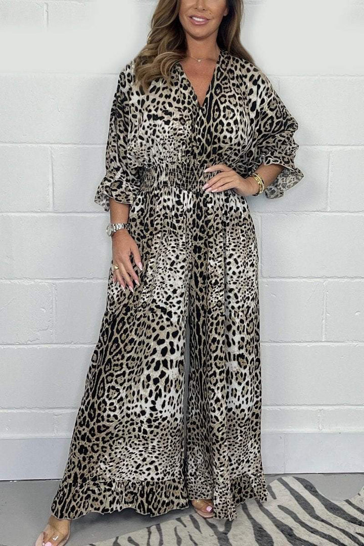 Zariah | Vestido de Cuello en V con Estampado de Leopardo