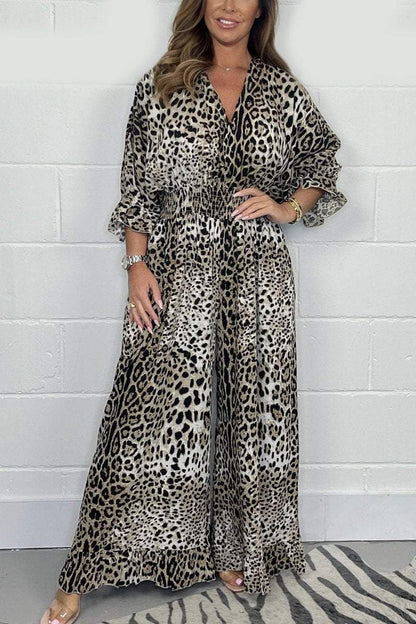Zariah | Vestido de Cuello en V con Estampado de Leopardo
