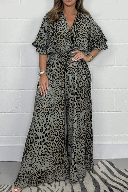 Zariah | Vestido de Cuello en V con Estampado de Leopardo