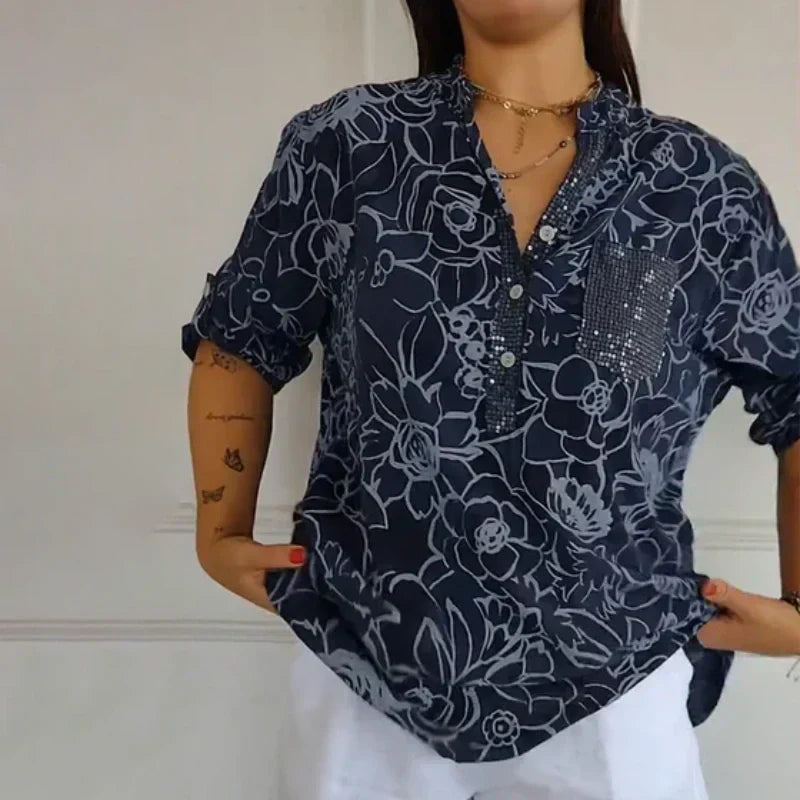 ISA I BLUSA FLORAL CON ESCOTE EN V