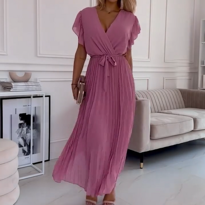 AMANDA - VESTIDO MAXI PLEAT ELEGANTE CON ESCOTE EN V