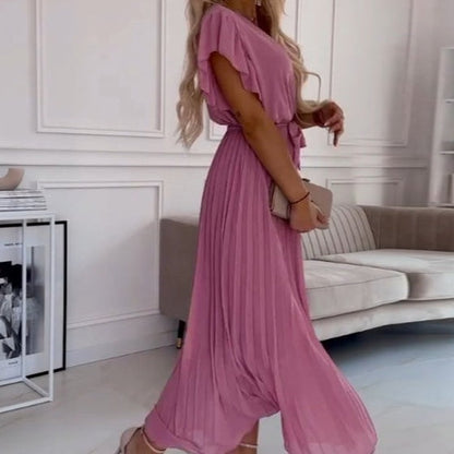 AMANDA - VESTIDO MAXI PLEAT ELEGANTE CON ESCOTE EN V
