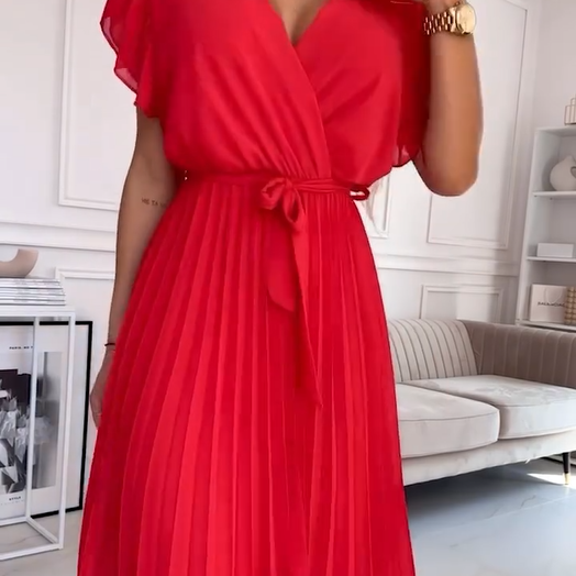 AMANDA - VESTIDO MAXI PLEAT ELEGANTE CON ESCOTE EN V