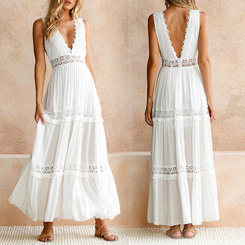 Nancy – Vestido Maxi con Espalda de Encaje y Escote en V