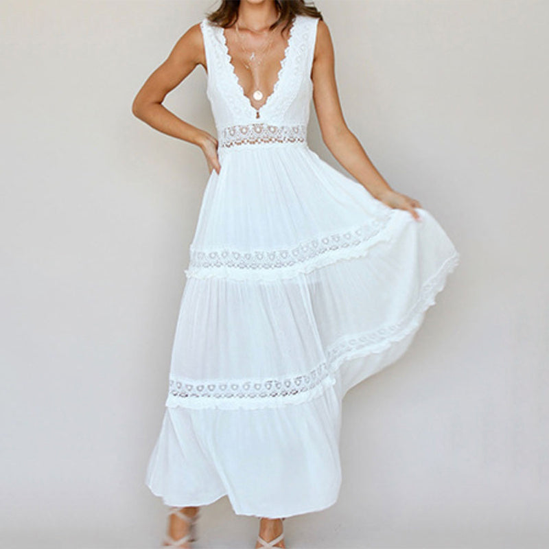 Nancy – Vestido Maxi con Espalda de Encaje y Escote en V
