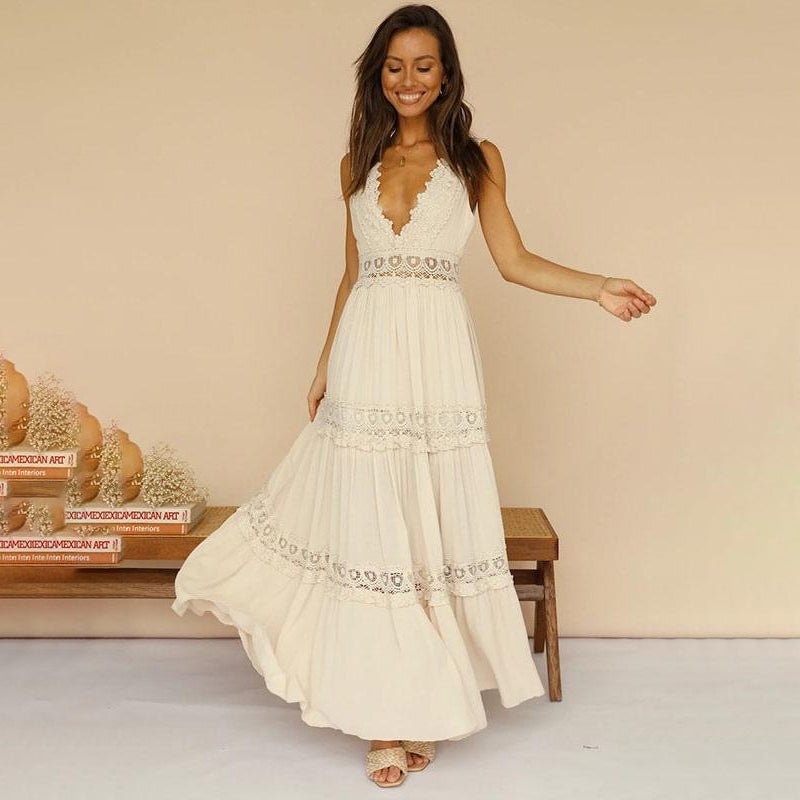 Nancy – Vestido Maxi con Espalda de Encaje y Escote en V