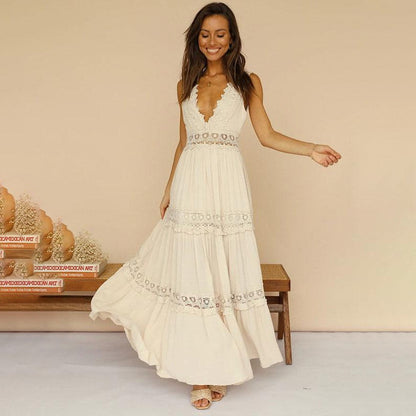 Nancy – Vestido Maxi con Espalda de Encaje y Escote en V