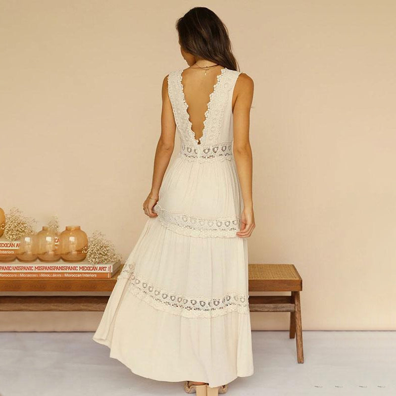Nancy – Vestido Maxi con Espalda de Encaje y Escote en V
