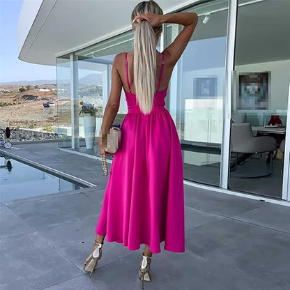 Célestine - Vestido Midi con Tirantes de Espagueti y Gran Abertura