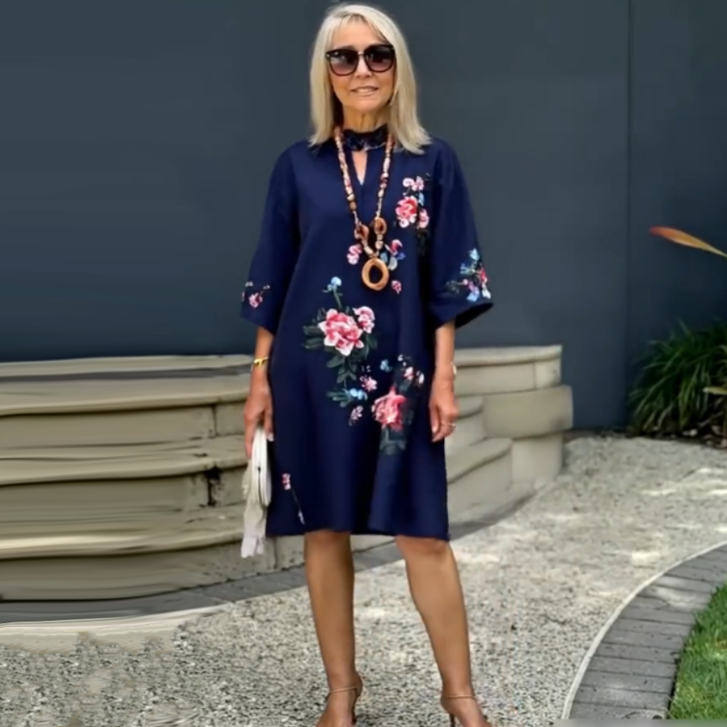 Haven – Vestido Bordado Floral con Escote en V Suelto