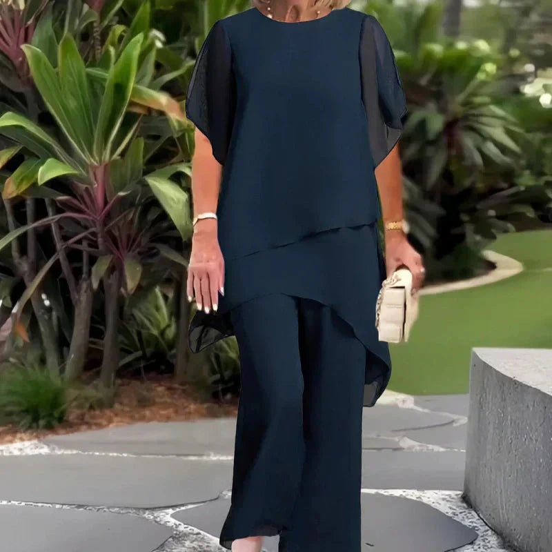 Conjunto con pantalones palazzo drapeados