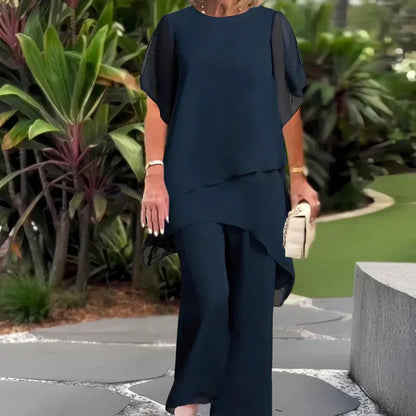 Conjunto con pantalones palazzo drapeados