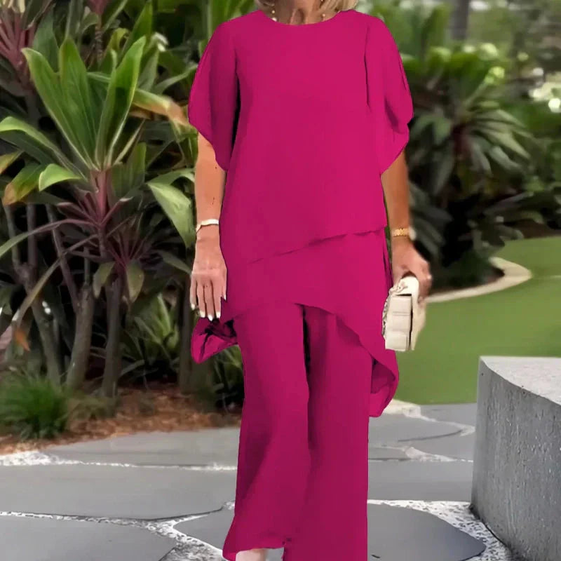 Conjunto con pantalones palazzo drapeados