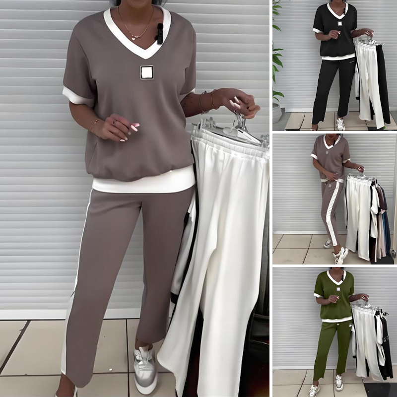 Maliah | Conjunto Casual con Top de Cuello en V y Pantalones