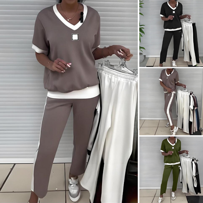 Maliah | Conjunto Casual con Top de Cuello en V y Pantalones