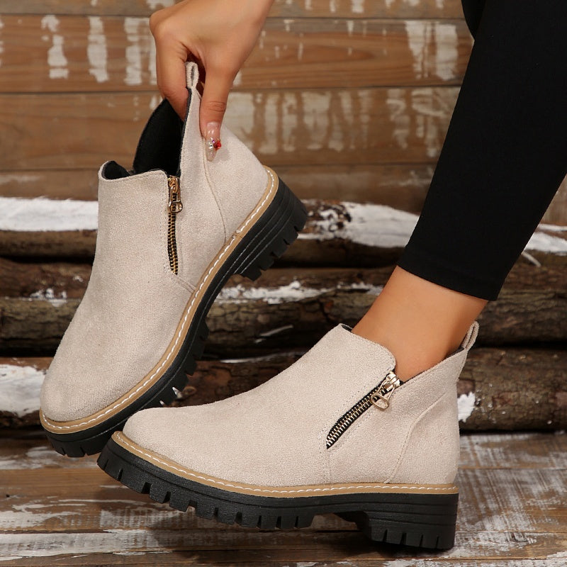Botas de mujer con puntera redonda y cremallera lateral