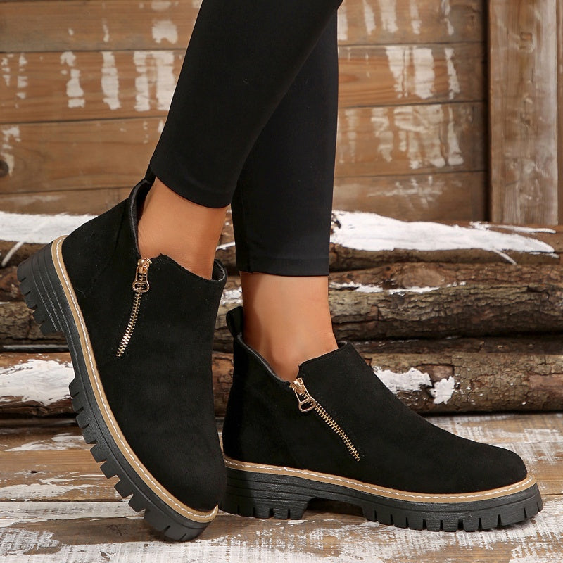 Botas de mujer con puntera redonda y cremallera lateral