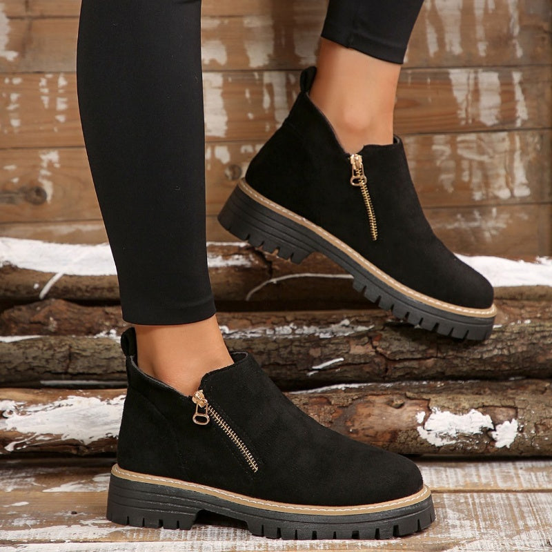 Botas de mujer con puntera redonda y cremallera lateral