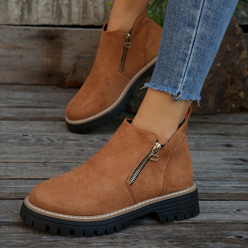 Botas de mujer con puntera redonda y cremallera lateral