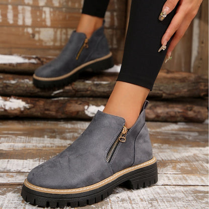 Botas de mujer con puntera redonda y cremallera lateral