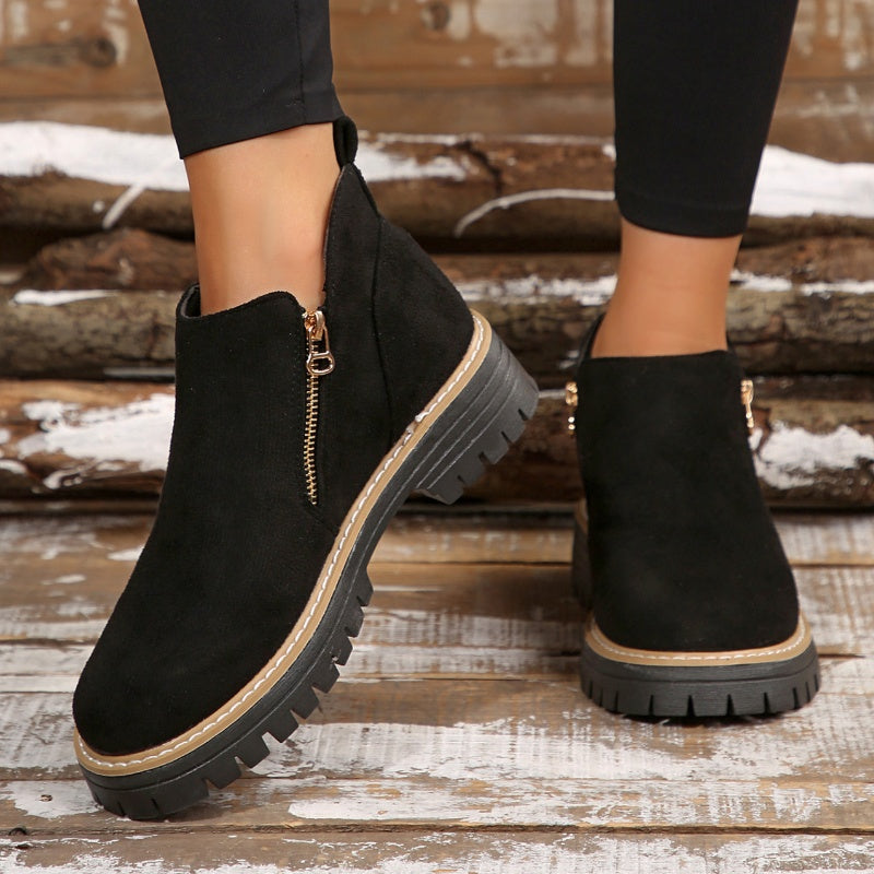 Botas de mujer con puntera redonda y cremallera lateral