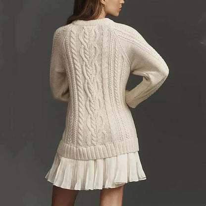 El Vestido A-Line de Punto Cableado - El Vestido de Suéter Halagador