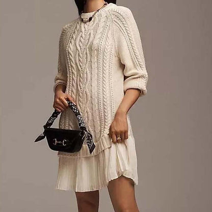 El Vestido A-Line de Punto Cableado - El Vestido de Suéter Halagador