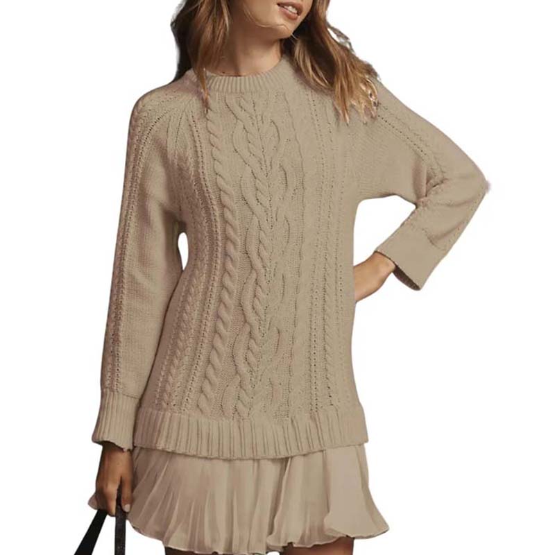 El Vestido A-Line de Punto Cableado - El Vestido de Suéter Halagador