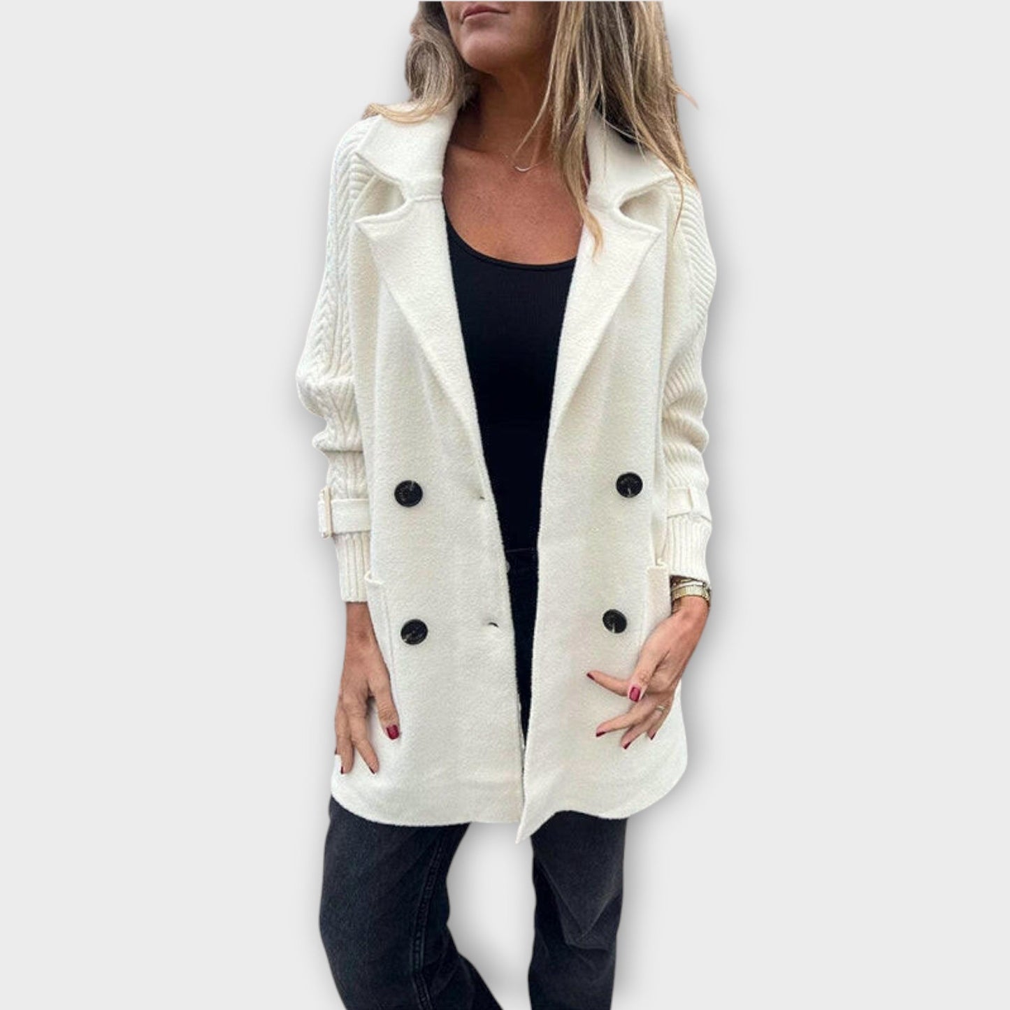Abrigo de invierno con detalles de punto chic y acogedor